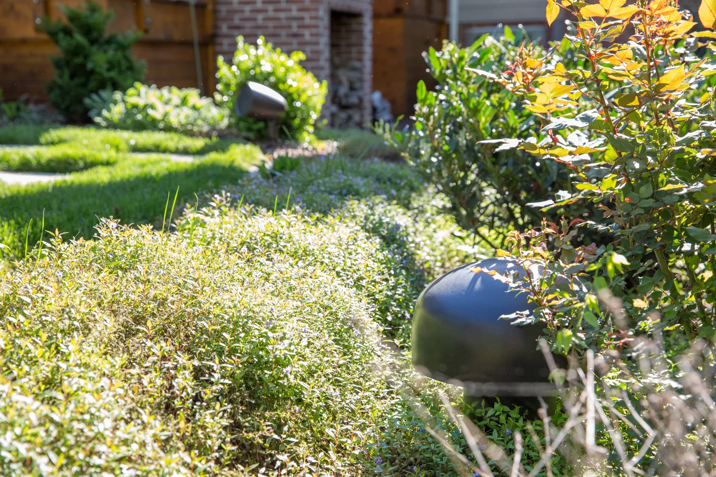 Outdoor speakers in a garden