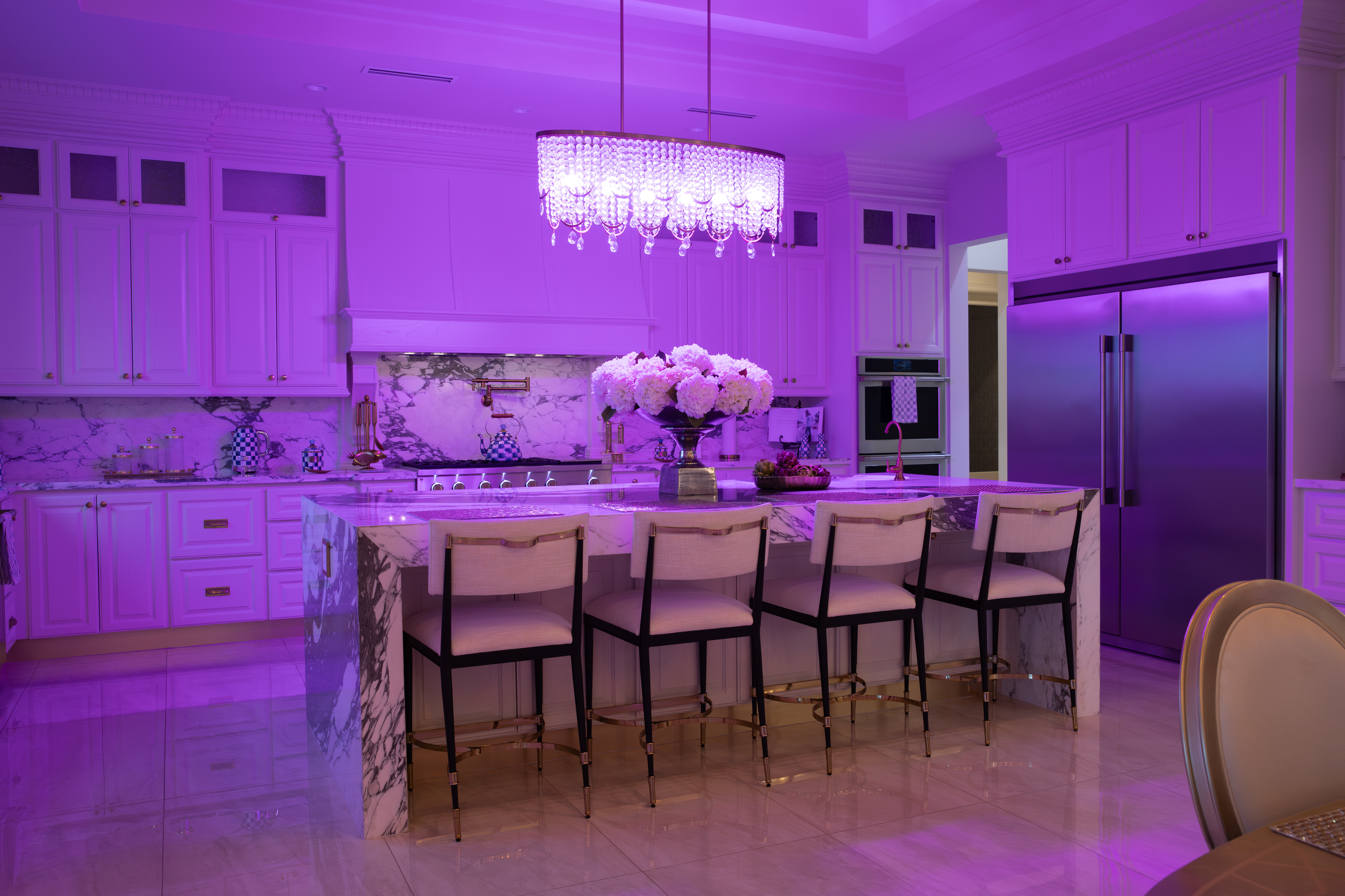 Kitchen with purple smart accent lighting